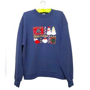 Vintage Christmas Holiday Appliqué Grandma Crew Neck Sweatshirt